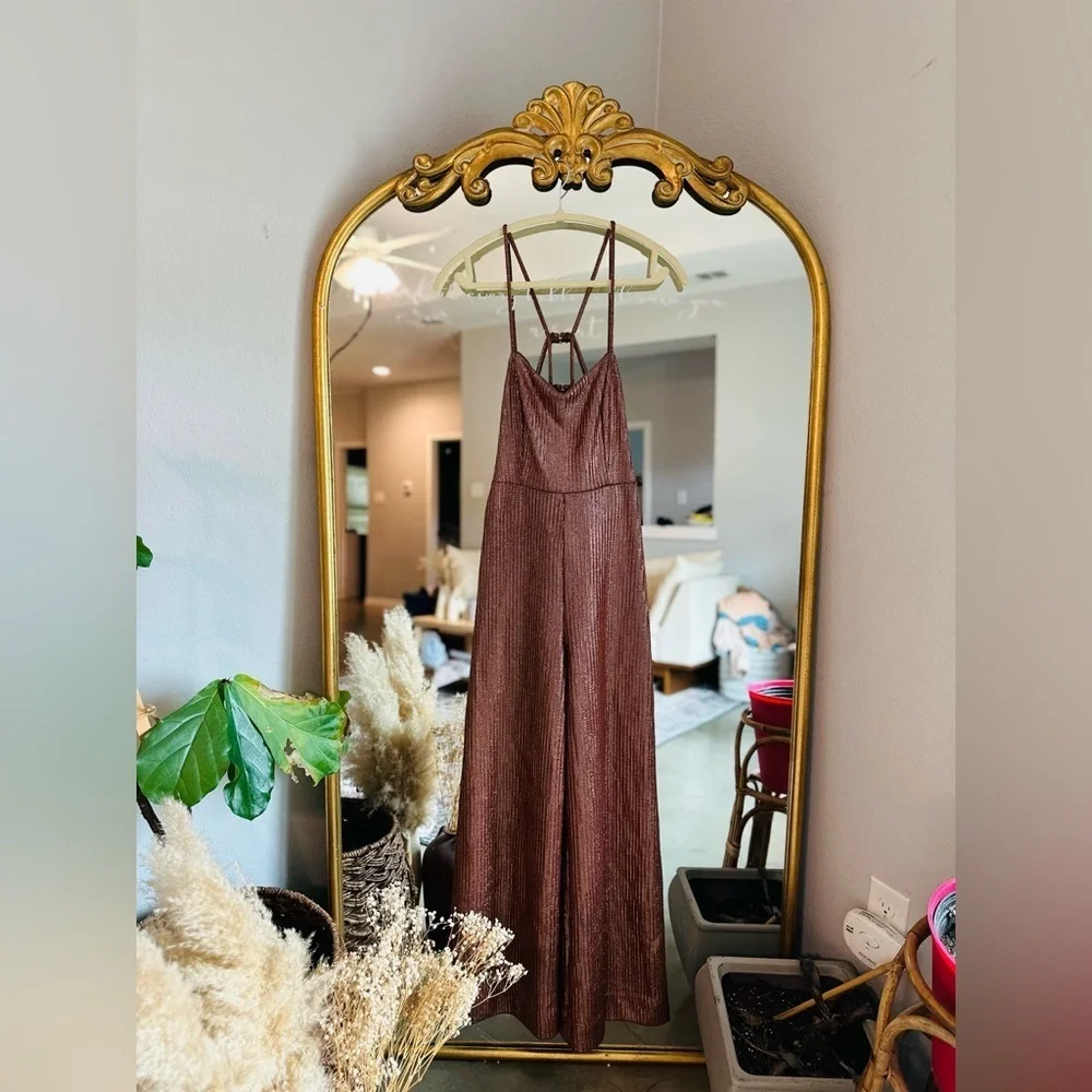 Free people bronze shimmery wide leg jumpsuit Xs